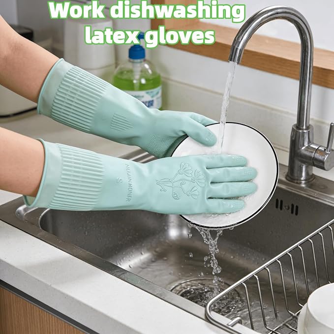 Household Cleaning 18inch Kitchen Dishwashing Rubber Gloves | Red Long Sleeved Heavy-duty Waterproof gloves, household kitchen dishwashing, Long cuffs, Reusable, Non slip