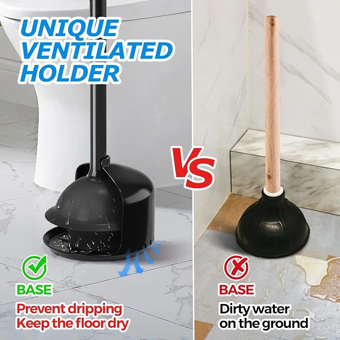 FORASTO 3Pack Toilet Plunger with Holder - Heavy Duty Bathroom Tools | Plungers for Bathroom, Toilet Bowl Cleaners, Apartment Must Haves, Bathroom Decor, Home Essentials, Charcoal Black