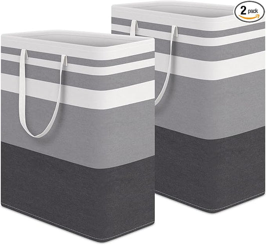HomeHacks 2-Pack Large Laundry Basket, Waterproof, Freestanding Laundry Hamper, Collapsible Tall Clothes Hamper with Extended Handles for Clothes in The Dorm and Family Gradient Grey, 125L | Waterproof, Freestanding, Collapsible Clothes Hamper with Rei...