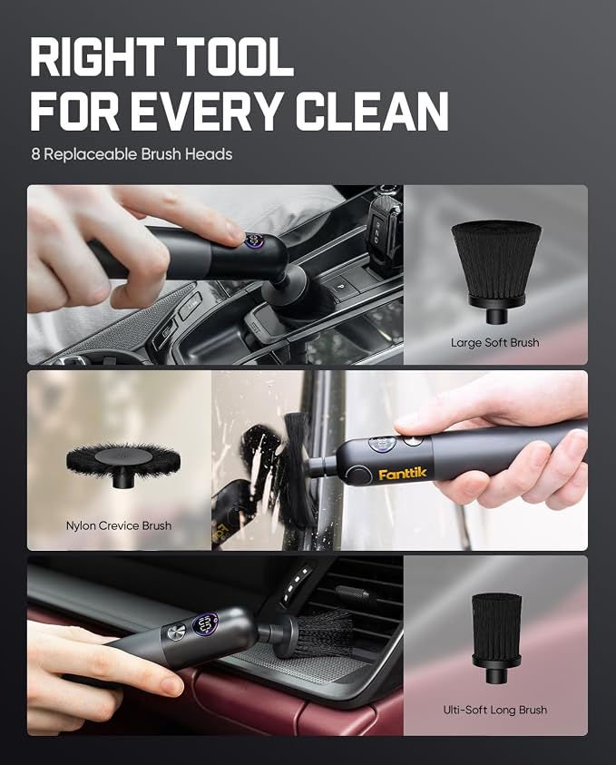Fanttik Flip G10 Nano AutoCare Electric Car Interior Detailing Brush | Cordless, Dual-Speed with 8 Brush Heads, Adjustable Angle & Smart Display, IPX7 Waterproof for Deep Car Cleaning