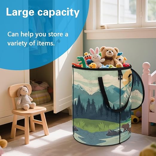 Landscape Bear Outdoor Trash Cans for Patio Collapsible Garbage Can 23 Gallon for Camping Water Resistant Storage Bin for Clothes Bedroom Trash Can Decorative