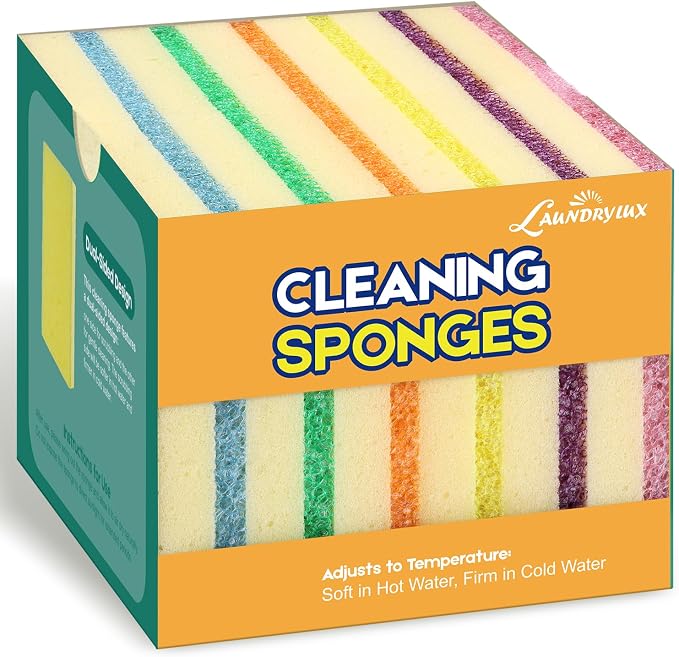 LAUNDRYLUX Scrub Sponge, Dual-Sided Temperature-Responsive Scrubber | Non-Scratch - Multipurpose Dish Sponges for Kitchens, Bathrooms, and Outdoor Use - 12 Pack