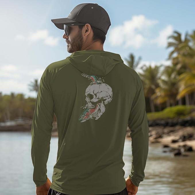 Palmyth Men's Fishing Hoodie UPF 50+ Long Sleeve with Face Mask Neck Gaiter | Zipper Pocket, Thumb Loops, Quick-Dry, Side Mesh Panels, Lens Cleaning Cloth
