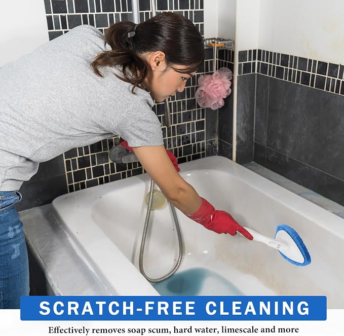 Baderke 4 Pcs Tub Tile Scrubber Cleaning Brush Pad (Without Handle), Blue | for Shower Bathroom Buildup Toilet Wall Floor, Brush Non-scratch Scouring Pads, Kitchen Sponges for Cleaning Home