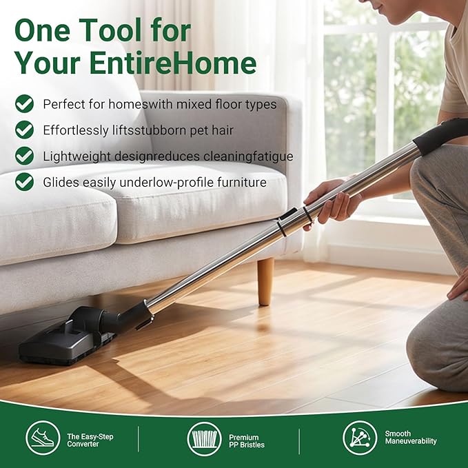 EZ SPARES 1-1/4" Vacuum Brush for Hardwood & Carpet | Universal 2-in-1 flip head. Fits Hoover, Eureka, Rainbow, Shop Vac, Bissell, Kenmore & most brands via included adapter.