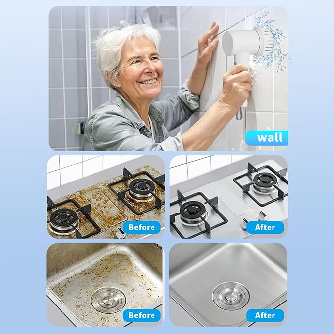 Electric Spin Scrubber, Cordless Handheld Brush, 2 Speeds | 4 Attachments1500mAh Battery IPX7 Waterproof 120-Min Runtime for Kitchen Bathroom Stovetop Glass Car