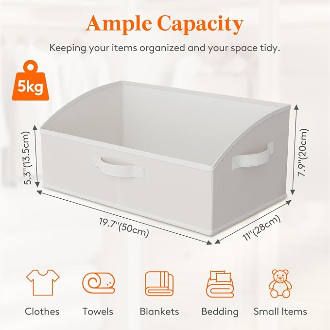 Lifewit Trapezoid Closet Storage Bin for Shelf, 6 Packs 23L, White | Non-woven Closet Organizer Baskets with Handles, Foldable Clothes Containers Boxes for Clothing, Book, Purse, Extra Large