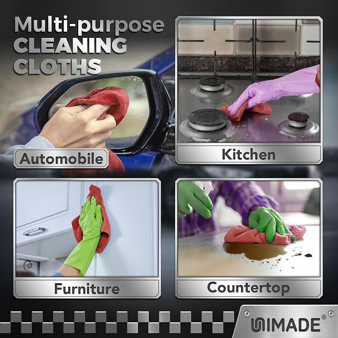 Microfiber Cleaning Cloth, 24 Pack Reusable Microfiber Towels | for Cars Lint Free Cleaning Shop Towel Rags for Home Kitchen Automotive Bar Mechanic Restaurant Garage, 11"x 12", Red