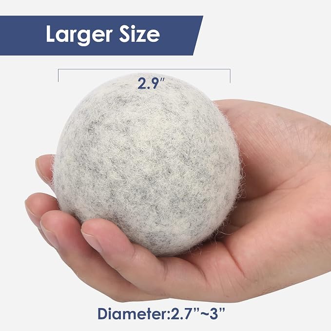 Wool Dryer Balls Handmade 3 Pack XL, Laundry Dryer Balls,100% New Zealand Wool Natural Fabric Softener,Reusable 1000 Loads,Wrinkles Free, Shorten Drying Time,Baby Safe (3 Pack XL,Gray) | Handmade,Reusable,Long-term Use,Fragrance free
