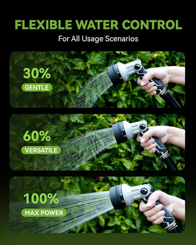 RAINPOINT Full-Metal Garden Hose Nozzle, Heavy Duty Water Hose Nozzle Sprayer With 10 Adjustable Patterns & High Flow,Thumb Control For Flow Adjustment, Ideal For Watering, Washing, Matte Black-2PCS
