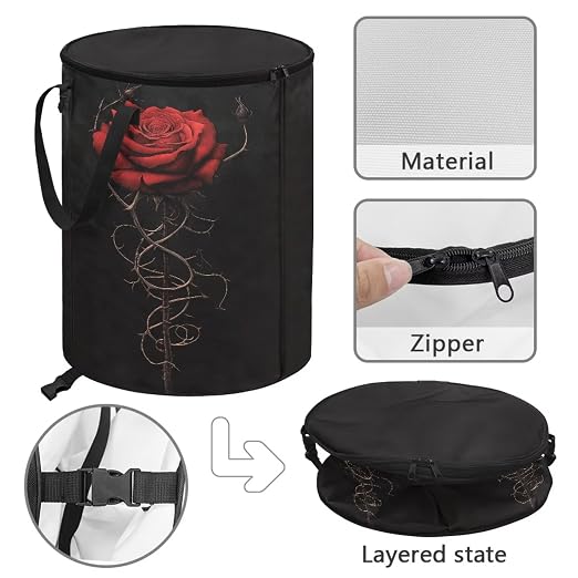 BIGCARJOB Red Rose Large Trash Can with Lids, Camping Trash Can Collapsible Garbage Cans Water Resistant Garbage Bin Storage for Outside, 22.83x17.71 in