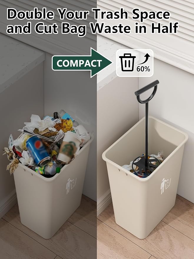 Trash Compactor for Kitchen All-Metal Manual Trash Can with No Electric | Garbage Compressor, Freestanding Tamper Press Tool with Touchless Smasher Waste Compactor for Home and Outdoor Bin