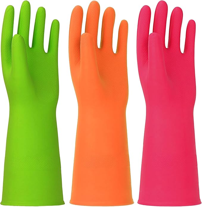 Latex Free Nitrile Cleaning Gloves, Small, 3 Pairs | 12 Mil Thick, Reusable Gloves with Non-Slip Grip, Waterproof for Dishwashing, Kitchen, Bathroom & Household Cleaning