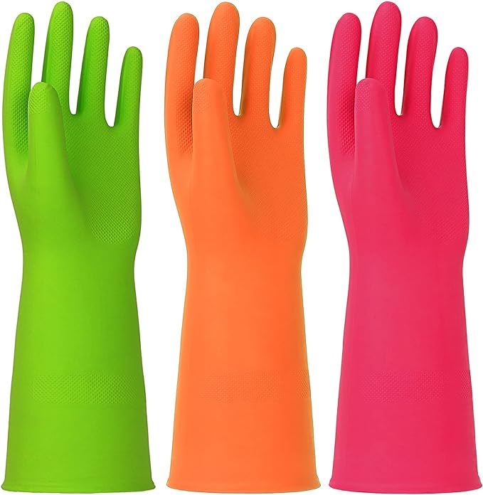 Latex Free Nitrile Cleaning Gloves, Large, 3 Pairs | 12 Mil Thick, Reusable Gloves with Non-Slip Grip, Waterproof for Dishwashing, Kitchen, Bathroom & Household Cleaning