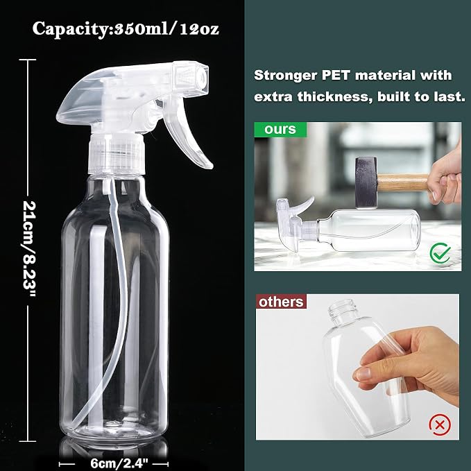 12oz/350ml Plastic Spray Bottles 1 Pack, Adjustable Mist/Stream