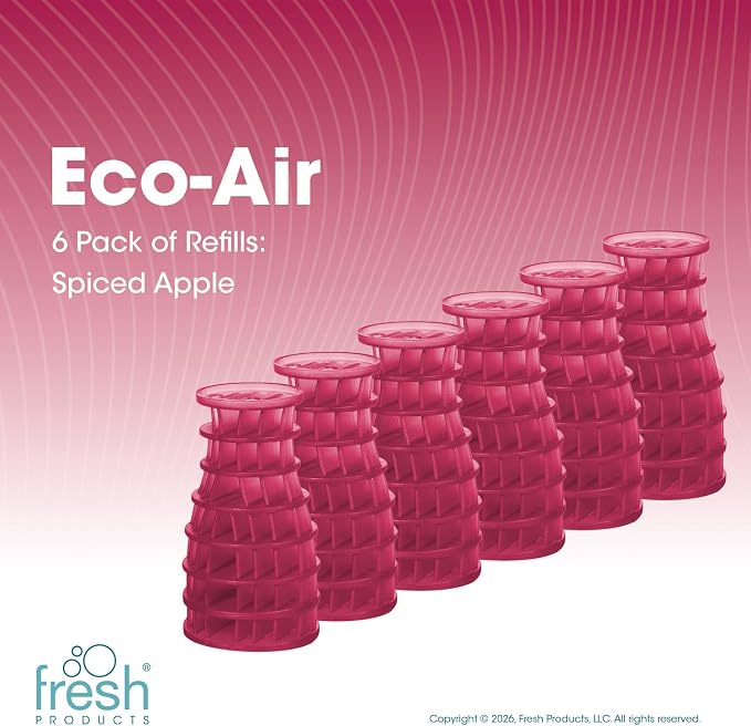 Fresh Products Eco Air Freshener Refill Solid Dry, Spiced Apple, 6 Pack | Natural Oils, No Acetone Or Propellants, Made In USA, Lasts 30 Days, Ideal For Home, Business Or Commercial Spaces