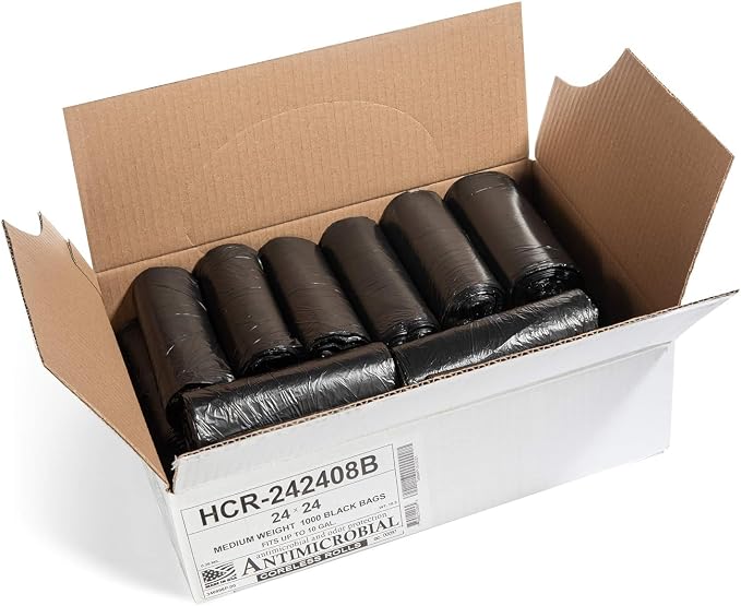Aluf Plastics 10 Gal Black Trash Bags, 8 Micron (EQ.), 24" x 24" (1000 Pk)