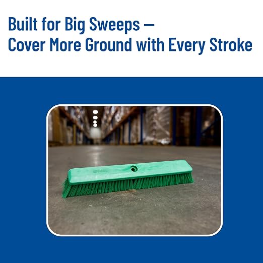 SPARTA 41890EC09 Omni Sweep Plastic Push Broom Head, Heavy Duty, Industrial Broom With Color Code System For Outdoor, Indoor, Garage, Concrete, Patio, Kitchen, Bathroom, 18 Inches, Green