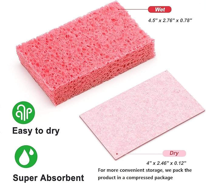 6 Pack Green Cellulose Scrub Sponges Non-Scratch Heavy Duty for Kitchen | Cellulose, Pop-Up, Eco-Friendly, Heavy Duty, Non-Scratch, Kitchen, Bathroom, Multipurpose, Odor Resistant