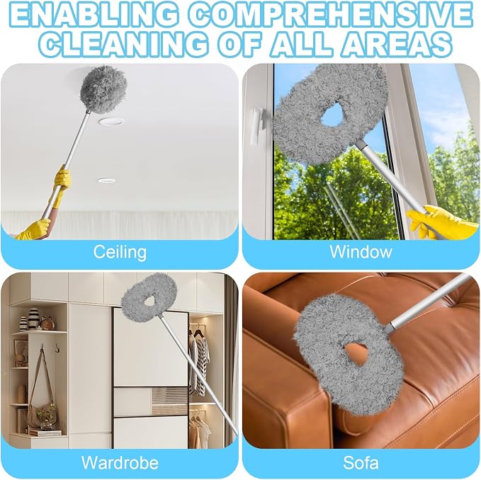 Eunice Ceiling Fan Cleaner Duster with Extension Pole | 13-78Inch Reusable Fan Blade Cleaning Tool for Cobweb Walls and Door Window