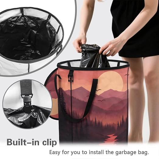Sunset Outdoor Trash Can with Lid 20+ Gallon Collapsable Trash Can for Camping Waterproof Garbage Bags for Car, RV's, Bedroom, Yard Storage Bin