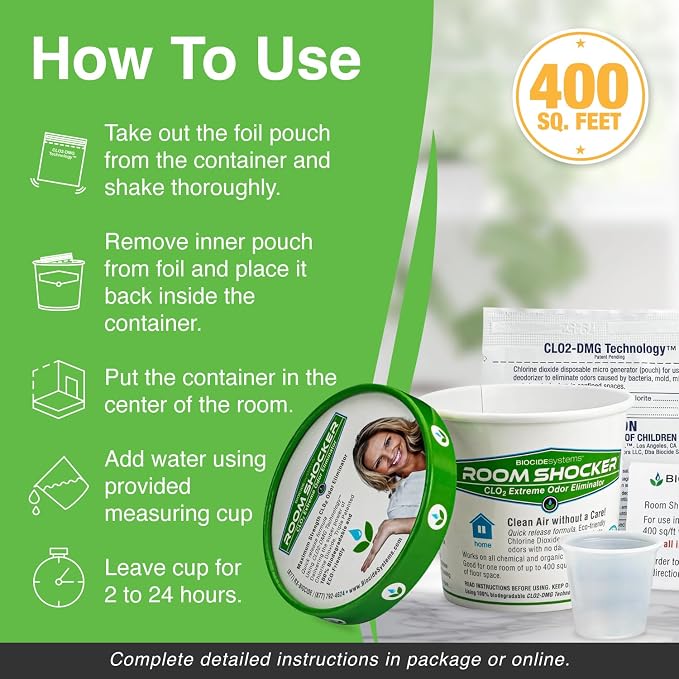 Biocide Systems Room Shocker Smoke Odor Eliminator for Homes, 4 Pack