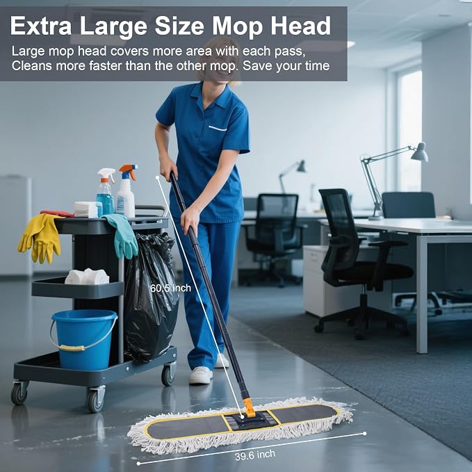KeFanta 36" Commercial Dust Mops,Industrial Heavy Duty Floor Duster,Grey | Floor Cleaning, 2 Large Replacement Mop Heads, Wet Dry Sweeper Broom for Hardwood,Tile,Concrete,Laminate,Garage Floors