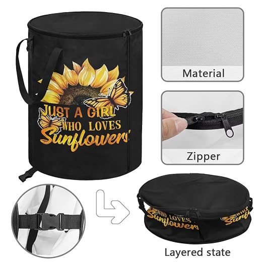 BIGCARJOB Sunflower Quotes Big Trash Can with Lid, 22.83x17.71, Outdoor Recycling Bin Large Trash Can Outside Garbage Storage Bag for Camping Travel Beach