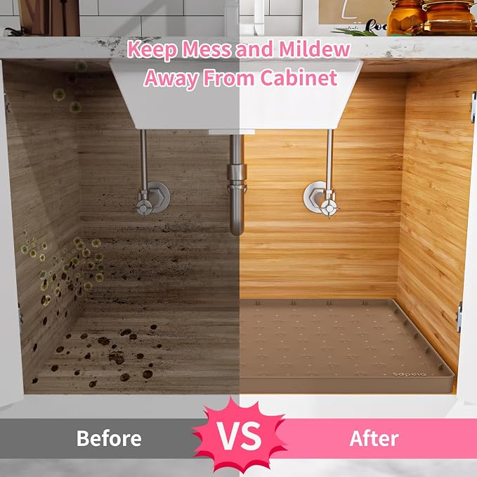Sdpeia Under Sink Mat 22"×14" Waterproof Silicone Cabinet Liner & Sink Protector for Kitchen & Bathroom, Multi-Purpose Organizers Tray for Pets, Laundry, Cat Litter Mat