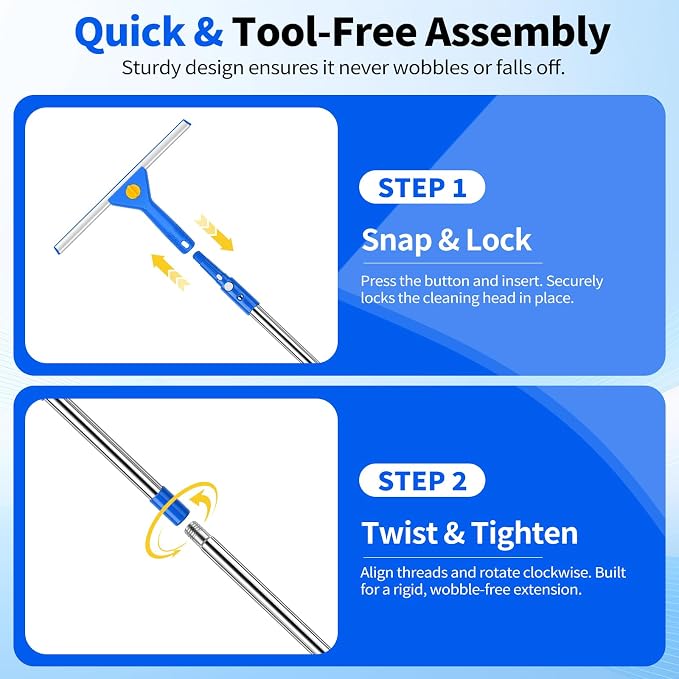 19-Piece Window Cleaning Kit with 3 Gal Cleaning Bucket, Professional 14" Window Squeegee & 15" Window Scrubber with 78" Extension Pole, Window Washing Tools for Home, Car, RV and Outdoor Glass