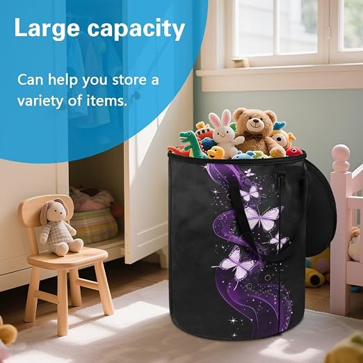 BIGCARJOB Bling Butterfly Collapsible Trash Can Camping Gargabe Bin Tall Trash Can Large Capacity Pop Up Garden Bag for Travelers Camper Trailer, 22.83x17.71 in