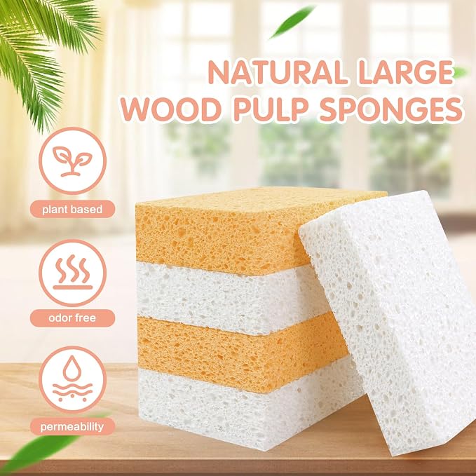 Extra Large Cellulose Kitchen sponges, 5.9" x 4.3" x 1.4", 2-Pack | Natural Cellulose Sponges for Cleaning & Household, Non-Scratch, Reusable and Biodegradable