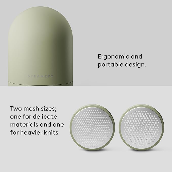 Steamery Pilo Icon Fabric Shaver for Clothes, Rechargeable Lint Remover & Sweater Shaver with USB-C, Replaceable Battery, Dual Mesh Covers, Large Shaving Surface, Scandinavian Design