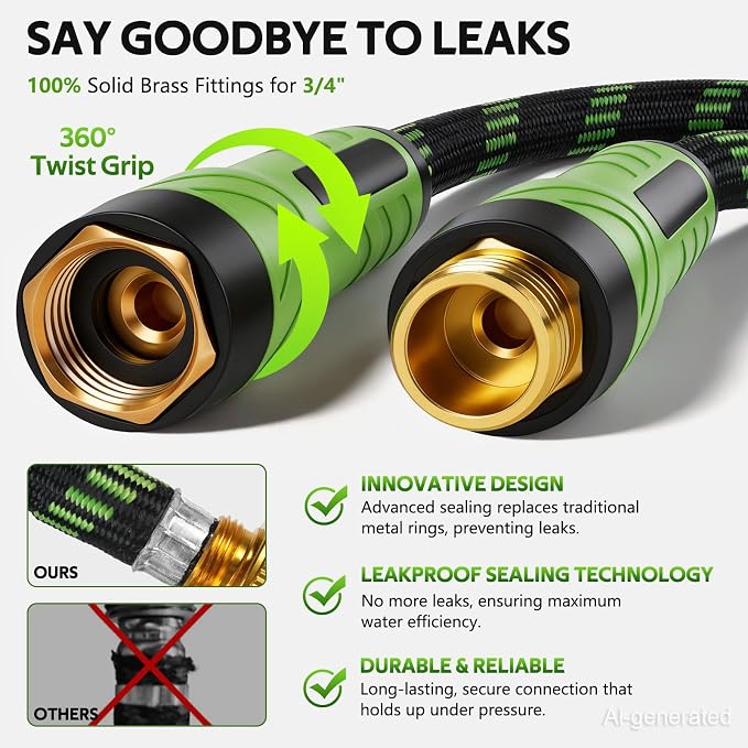 NON-EXPANDABLE Garden Hose 25 FT Water Hose with 10-Function Spray Nozzle | Yard hose Heavy Duty Steel Metal Flexible,Durable Fabric Skin,No Kinks & Leak-Proof with Upgraded Handle hose pipe outside