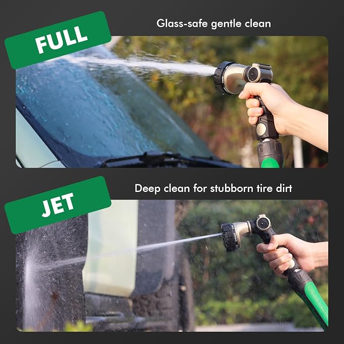 RESTMO Heavy Duty Hose Nozzle, Metal Garden Water Hose Sprayer | 7 Watering Patterns, Thumb Control, On Off Valve, Leak Proof Nozzle Sprayer for Watering Plants, Car & Pet Washing, Bronze