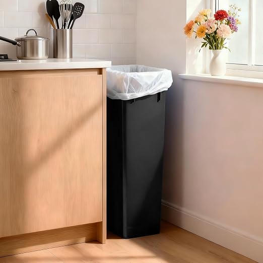 PLASTIC PRINCE 23 Gallon Slim Trash Can Kitchen, Commercial Tall Trash Bin Narrow, Rectangular Slim Jim Skinny Garbage Can for Home Garage Cabinet Restaurant, 2 Pack, Black