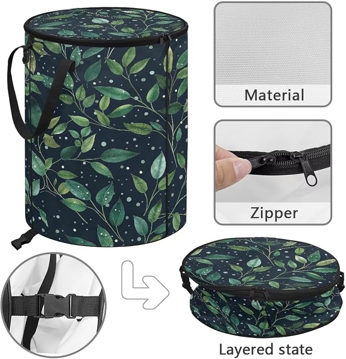 Green Leaf Collapsible Garden Leaf Bin Reusable Container Bag for Yard Waster 24 Gallon Large Capacity Foldable Trash Can with Lid and Handle for Camping Outdoor Picnics