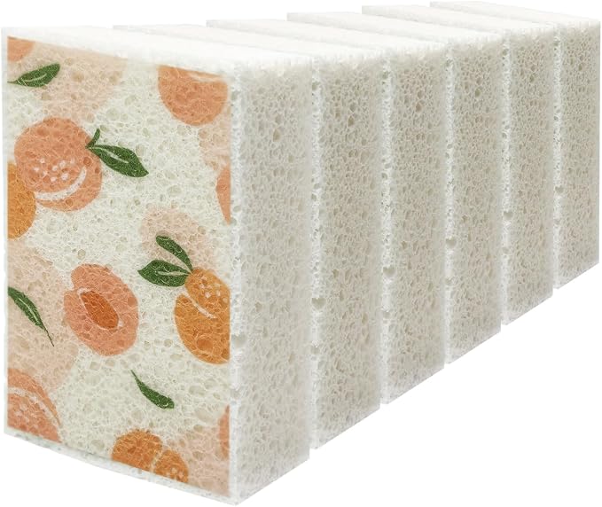 Scrub Sponge, 6 - Pack Kitchen Sponges for Cleaning Around the Home, Bathroom & More, Large Size Scratch-Free Dish Scrubber, Best for Nonstick Pots and Pans (4" x 6" x 1",Peach
