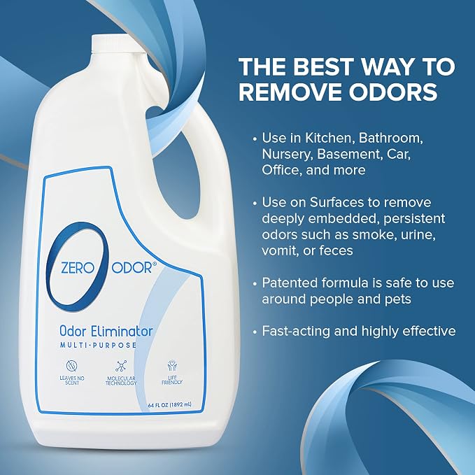 Zero Odor Multi-Purpose Odor Eliminator, Fabric & Room Deodorizer, 2-Pack | Refill Bottle, Odor Eliminator for Hotel, Bathroom, Basement, Trash & Upholstery - Sprayer not Included, 64 OZ Each