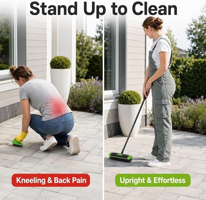 3-in-1 Versatile Weed Brush Combo Set, Floor Scrub Brush | With Long Handle, Deck Brush Gap Cleaning Brush & Metal Weeding Hook for Patio,Concrete, Driveway &Outdoor Cleaning(2-Set)