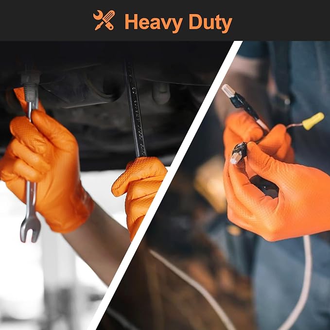 TitanFlex Heavy Duty Industrial Orange Nitrile Gloves, 8-mil, Gloves Disposable Latex Free with Raised Diamond Texture Grip, Powder Free, Rubber Glove, Mechanic Gloves,50-ct Box (XXL)