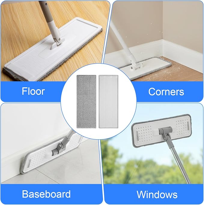20 Pack 13 * 4.9" Generic Mop Pads Mop Head Refill Washable Wet/Dry Mops Flat Compatible with Most 11-13" Hook and Loop Flat Mops Mop Replacement Pads