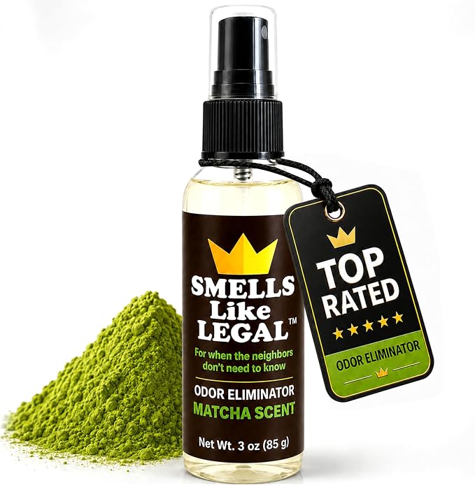 Smells Like Legal® Matcha Odor Eliminator Spray, 3 oz Travel Size – Shoe & Fabric Deodorizer, Eliminates Smoke, Pet, Food & Gym Bag Odors, Water-Based, Fabric Safe, Made in USA