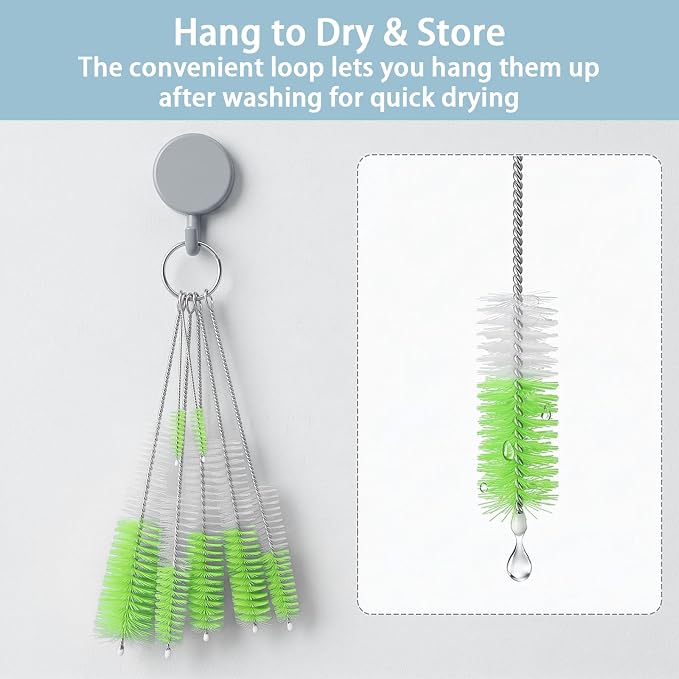 Straw Cleaner Brush Set, 7-Pack Cleaning Brush for Straw | Pipe Cleaners for Sippy Cup, Water Bottle, Tubes and Small Spaces, Works on Metal, Silicone, Plastic and Glass Straws