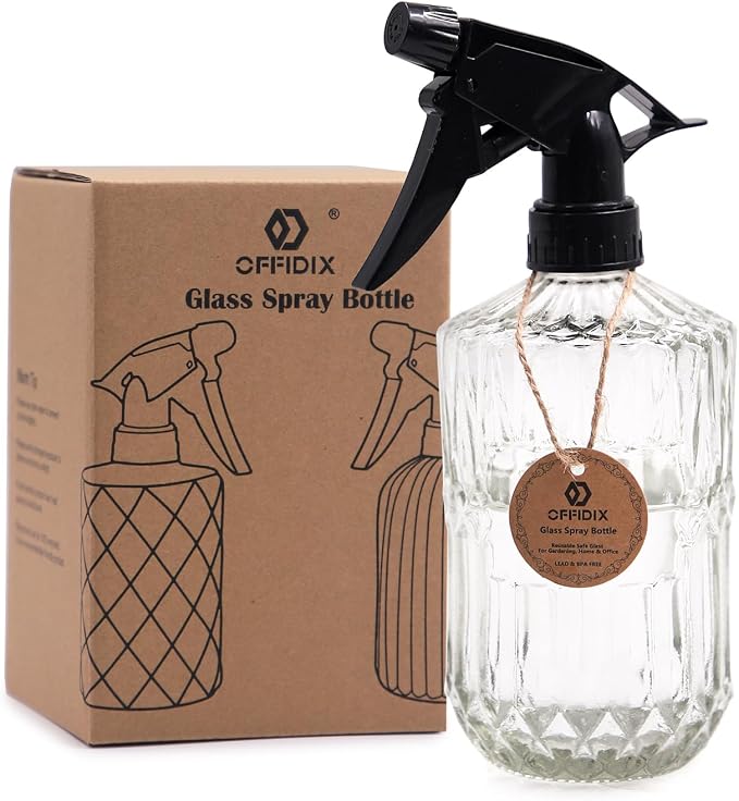 OFFIDIX Glass Spray Bottle, Plant Misters Clear 13.5 oz Adjustable Nozzle | Fine Mist for Plants and Jet Stream Cleaning, BPA-free Glass, Plastic Rust-proof nozzle, Garden Plants Small Watering Can