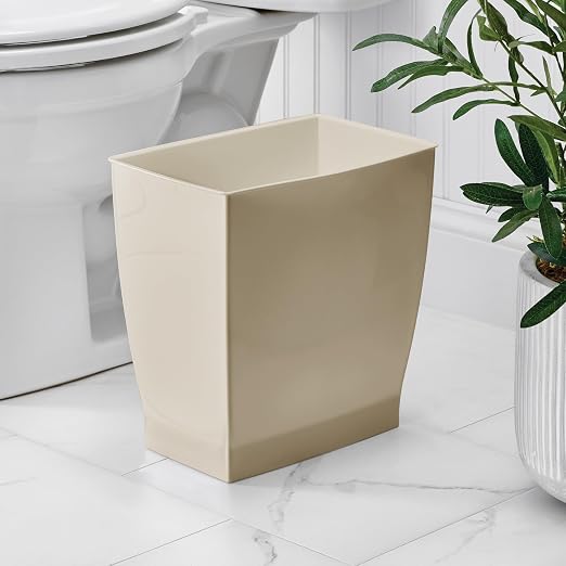 iDesign Small Plastic Bathroom Trash Can, Slim Rectangle Garbage Bin, 4-Pack, Brown | Bedroom, Office, Dorm