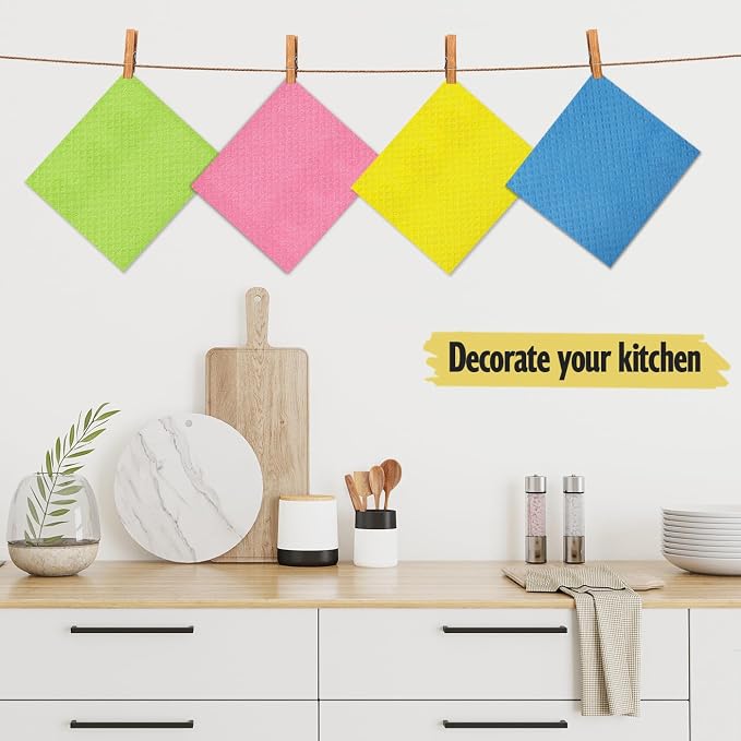 MoLKENE Swedish Dishcloths for Kitchen, 6 Pack Cellulose Sponge Cloths | Non-Scratch Reusable Paper Towels Washable, Absorbent Quick-Drying Cleaning Cloths Dish Rags, 7.7” x 6.9”, Assorted Colors