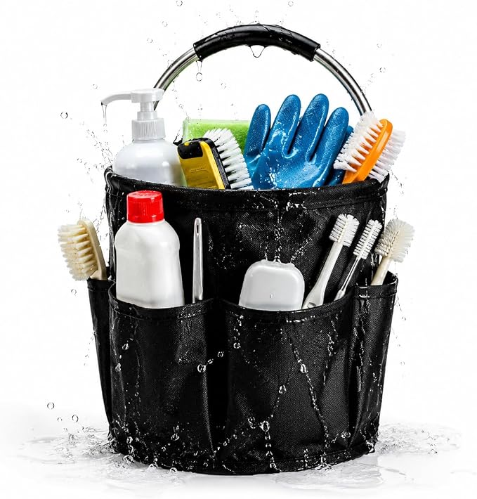 Cleaning Caddy with Handle 17L Cleaning Supplies Organizer Foldable Storage Basket Portable Cleaning Supply Caddy Bucket Bag 600D Oxford Fabric Household Carrier for Housekeeping Garden Bath