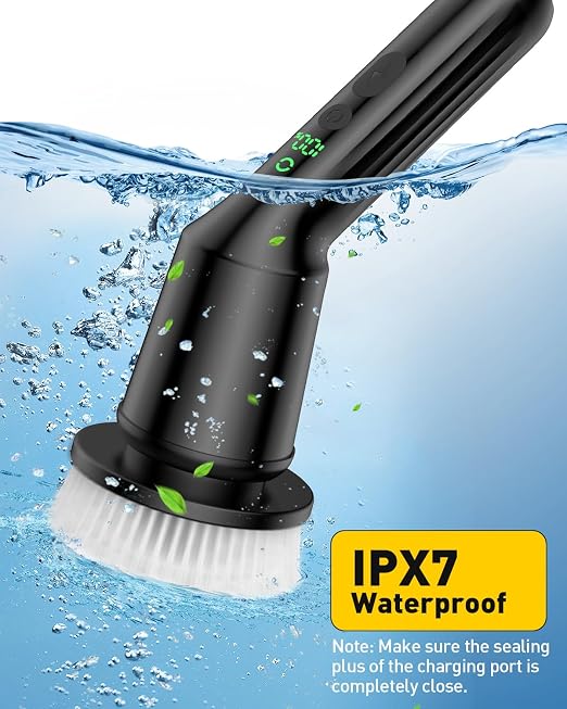 Electric Spin Scrubber for Bathroom, Shower Scrubber with Long Handle | Shower Cleaner Brushes, IPX7 Waterproof & 2 Speed, 3 Brush Heads, 90min Runtime, Bathroom Cleaning Supplies for Toilet Tub