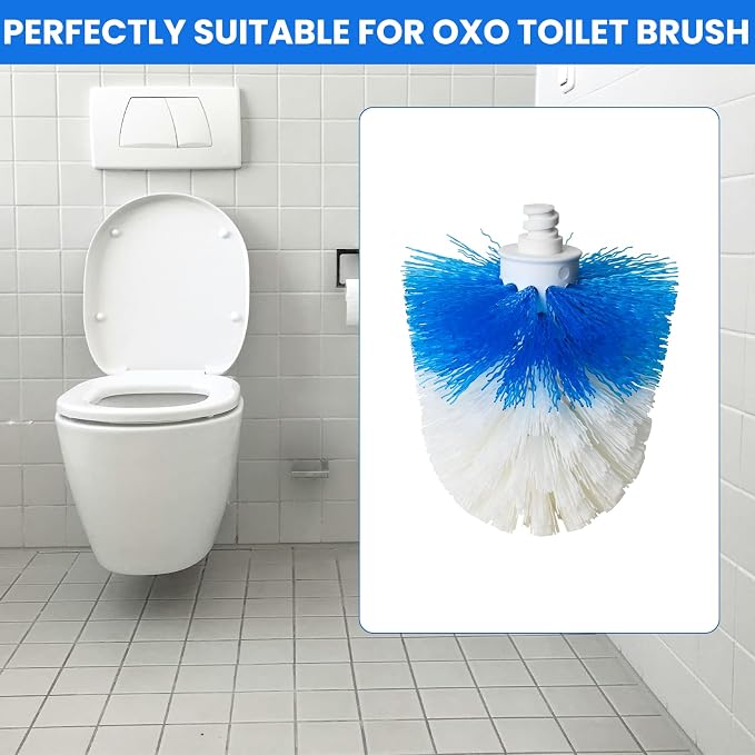Toilet Brush Refills for OXO Toilet Brush Only, 2 Pack Replacement Heads | Toilet Brush Replacement Head for Deep Bathroom Toilet Bowl Cleaning, Blue & White, Nylon & Plastic Material Bristles
